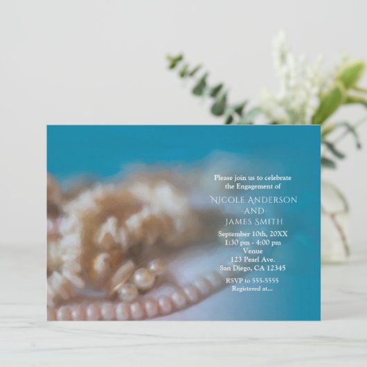 シェルとパールエレガントズ絵を描Beachy招待状 招待状 (スタンド正面)