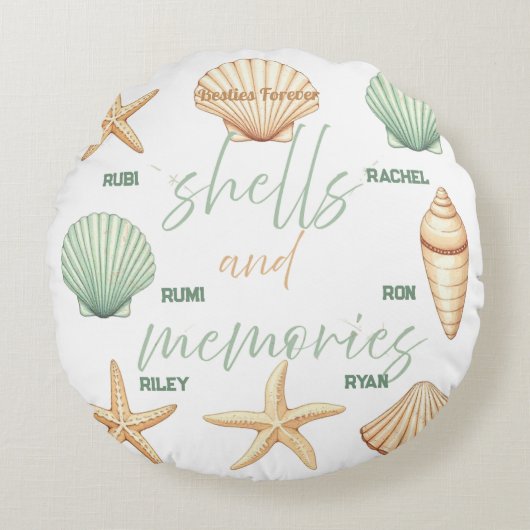 シェルとメモリーをパーソナライズ：ミニマルオーシャン ラウンドクッション (正面)