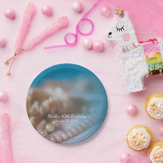 シェルと真珠エレガントの絵を描ビーチプレート ペーパープレート (パーティー)