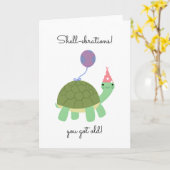 シェルのお祝い古い得パニーカメ誕生日 カード (黄色い花)