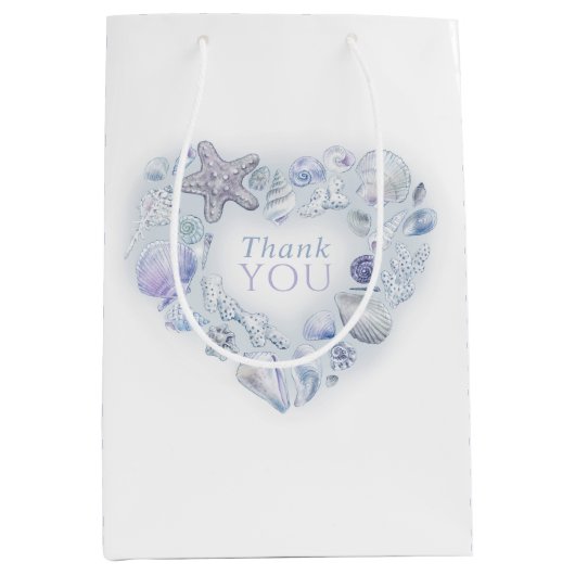 シェルのハート感謝していアートユービーチブルー結婚ズ ミディアムペーパーバッグ (正面)