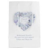 シェルのハート感謝していアートユービーチブルー結婚ズ ミディアムペーパーバッグ (裏面)