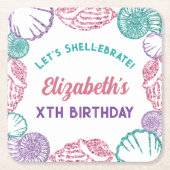 シェルの女の子の誕生日 スクエアペーパーコースター (正面)