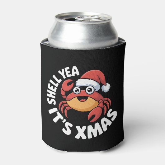 シェルやっぱりクリスマス カニ サンタ帽子 缶クーラー (缶正面)