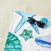 シェルアンドスターフィッシュファミリービーチハウスウォーターカラー ビーチタオル (インサイチュ)