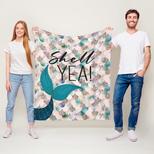 シェルイェアティール(緑がかった色)&金ゴールドグラムマーメイドテール&はかりで測 フリースブランケット (インサイチュ)