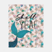 シェルイェアティール（緑がかった色）&金ゴールドグラムマーメイドテール&はかりで測 フリースブランケット (正面)