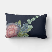 シェルウォーターカラーリーフアートネイビーブルーランバーピロー ランバークッション (裏面)