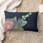 シェルウォーターカラーリーフアートネイビーブルーランバーピロー ランバークッション (ブランケット)