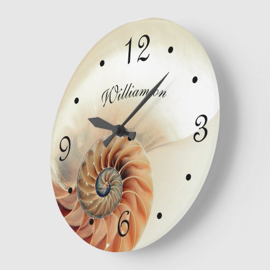 シェルエレガントベージュ家族の名海岸 ラージ壁時計 (傾斜)