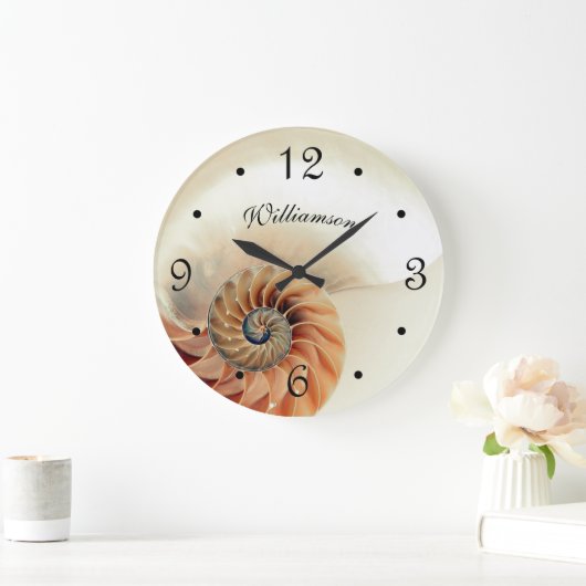 シェルエレガントベージュ家族の名海岸 ラージ壁時計 (ホーム)