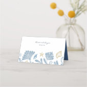 シェルエレガント、砂、ビーチユニーク結婚の プレイスカード (裏面)