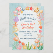 シェルカラフル鮮やか海誕生日招待状 招待状 (正面/裏面)