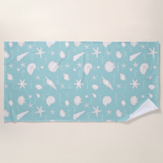 シェルスターフィッシュサンおもしろい文字アイボリーID918 ビーチタオル (正面)