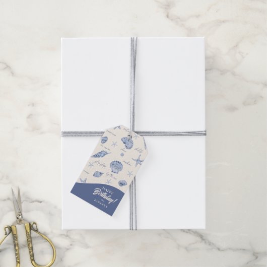 シェルスターフィッシュサンおもしろい文字ブルーID918 ギフトタグ (より糸付き)