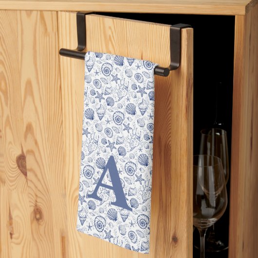 シェルスターフィッシュマリンモノグラム キッチンタオル (三つ折り)
