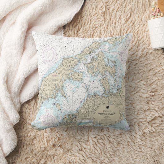 シェルター島のサウンドとペコニック湾のチャート クッション (ブランケット)