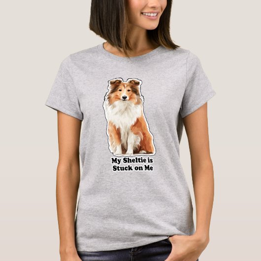 シェルティーがくっついて離れない!かわいい犬好きグッズ Tシャツ (正面)