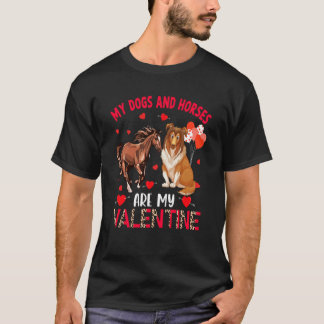 シェルティーと馬 私のバレンタイン Tシャツ