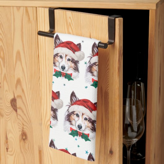 シェルティー犬のクリスマススター キッチンタオル (三つ折り)