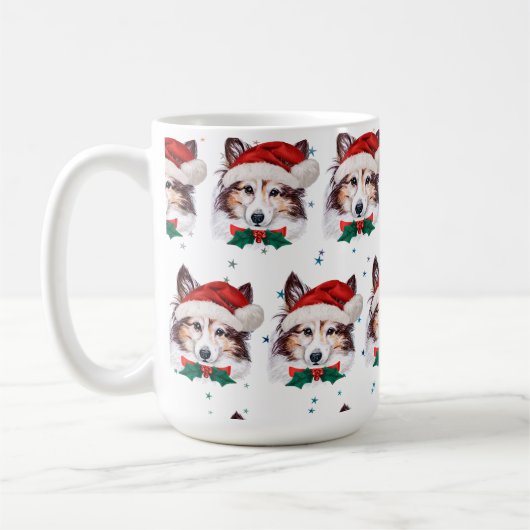 シェルティー犬種のクリスマス星 コーヒーマグカップ (左)