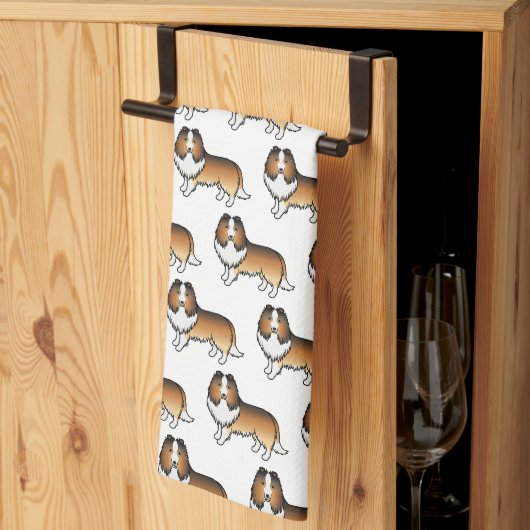 シェルティー カートゥーン 犬 パターン キッチンタオル (三つ折り)