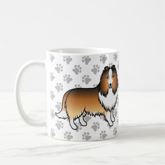 シェルティー+キャラクター+犬+足 コーヒーマグカップ (左)