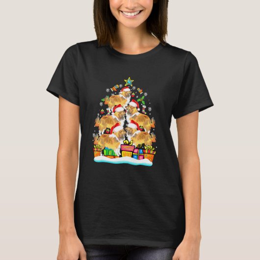 シェルティー クリスマスツリー サンタ帽子 飾り Xmas Tシャツ (正面)