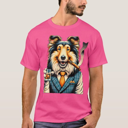 シェルティー 犬 シガー ウィスキー Tシャツ (正面)