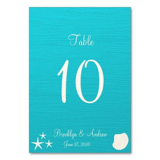 シェルテーブルカードのビーチ結婚式座席表 テーブルナンバー (裏面)