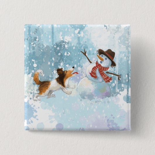 シェルドンと雪だるま 缶バッジ (正面)
