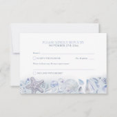 シェルハートアートビーチ結婚式水の色ブルー 出欠カード (正面)