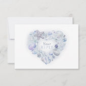 シェルハートアートビーチ結婚式水の色ブルー 出欠カード (裏面)