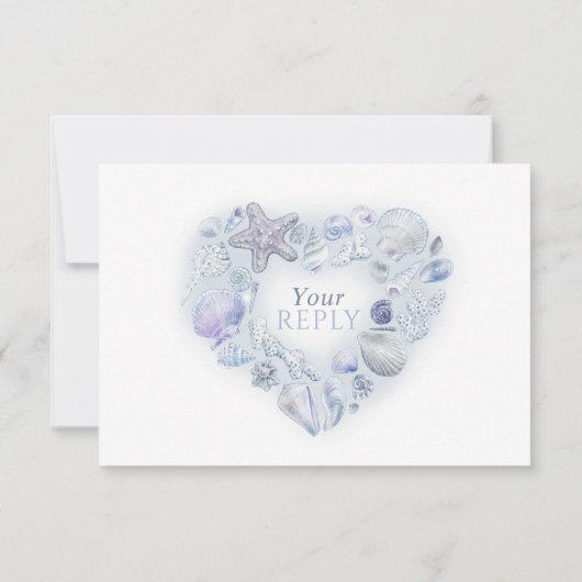シェルハートアートビーチ結婚式水の色ブルー 出欠カード (裏面)