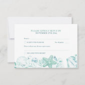 シェルハートアートビーチ結婚式水カラーアクア 出欠カード (正面)