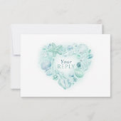 シェルハートアートビーチ結婚式水カラーアクア 出欠カード (裏面)