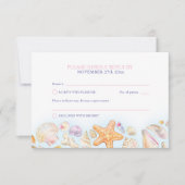 シェルハートアートビーチ結婚式水色 出欠カード (正面)