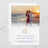 シェルハートアート水カラービーチ結婚式 セーブザデート (正面/裏面)