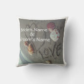 シェルパーソナライズされたと2つのビーチ結婚式上のハート クッション (裏面)