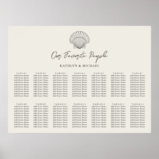 シェルビーチ結婚海の14テーブル座席表 ポスター (正面)