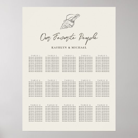 シェルビーチ結婚海の15テーブル座席表 ポスター (正面)