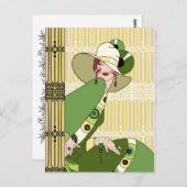 シェルビー、1920年代のアールデコの黄色とオリーブのレディ ポストカード (正面/裏面)