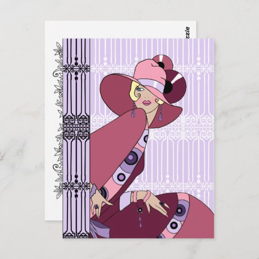 シェルビー、1920年代のラベンダーの女性とワイン ポストカード (正面/裏面)