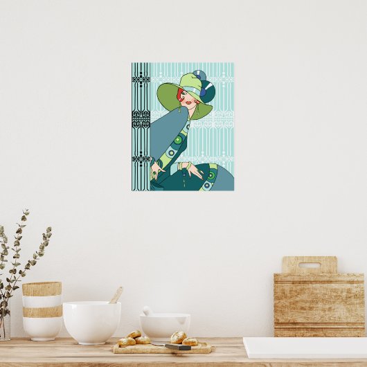 シェルビー、1920年代のレディ・イン・アクアとティール（緑がかった色） ポスター (キッチン)