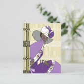 シェルビー、1930年代のクリームと紫のレディ ポストカード (スタンド正面)