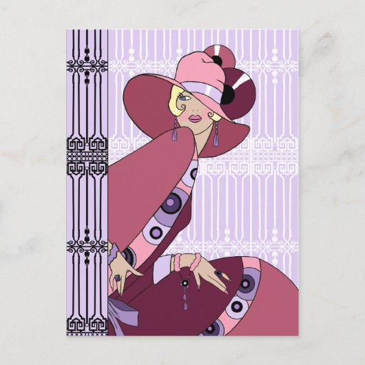 シェルビー、1930年代のラベンダーの女性とワイン ポストカード (正面)