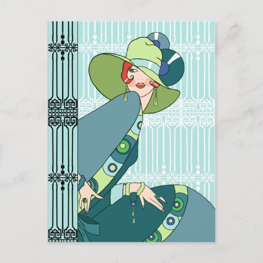 シェルビー、1930年代のレディ・イン・アクアとティール（緑がかった色） ポストカード (正面)