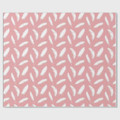 シェルピンクの白い羽のプリント ラッピングペーパー (フラット)