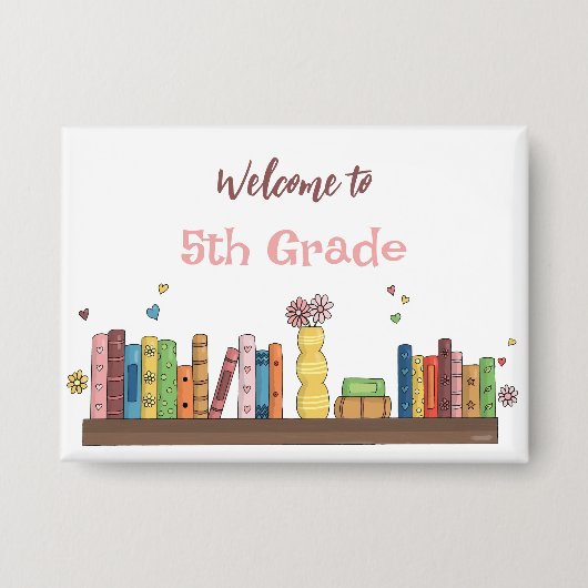 シェルフにブックを戻す学校へ戻るホワイトピンボタン 缶バッジ (正面)