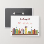 シェルフにブックを戻す学校へ戻るホワイトピンボタン 缶バッジ (正面/裏面)